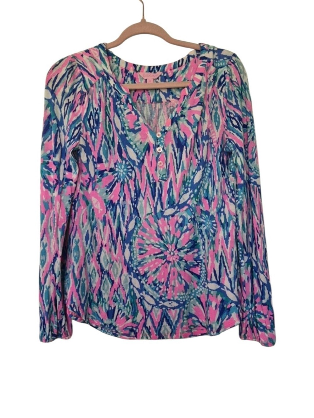 Lilly Pulitzer Size XS Lilias Top Colorful Stretchy Long Sleeves